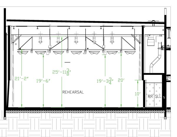 Rehearsal Hall Section with Dimensions